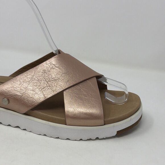 UGG Women UGG Kari Leather Sandal Rose Gold Metallic Criss Cross Slide Comfort Womens 7.5